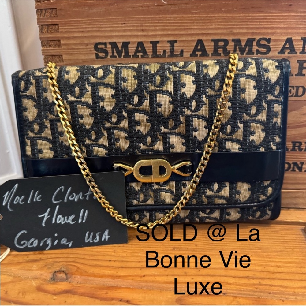 Dior Navy Trotter Shoulder Bag with Original Chain, Clutch